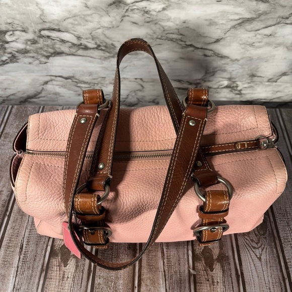Coach Pink Leather Satchel Shoulder Purse F10887 Pebbled Brown Silver hardware - Picture 9 of 12